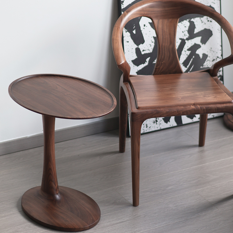 北美黑胡桃木圆形边几实木边几沙发边几客厅置物边几简约简约