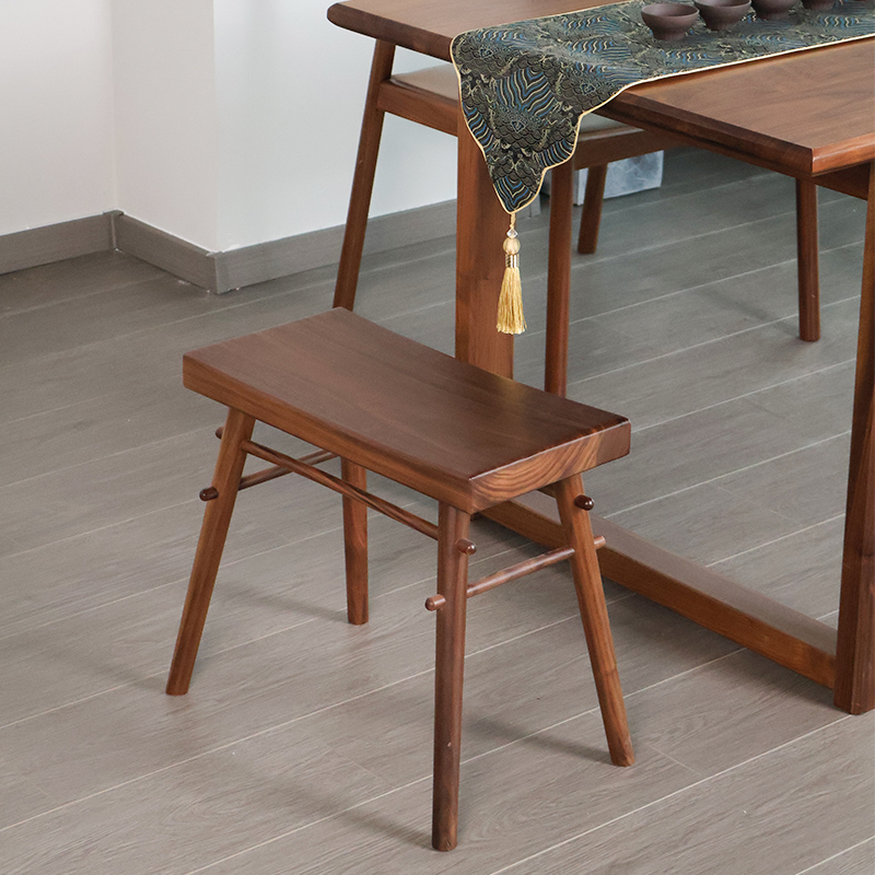 实木小板凳简约中式家用茶室马鞍凳北美黑胡桃木原木元宝凳加厚