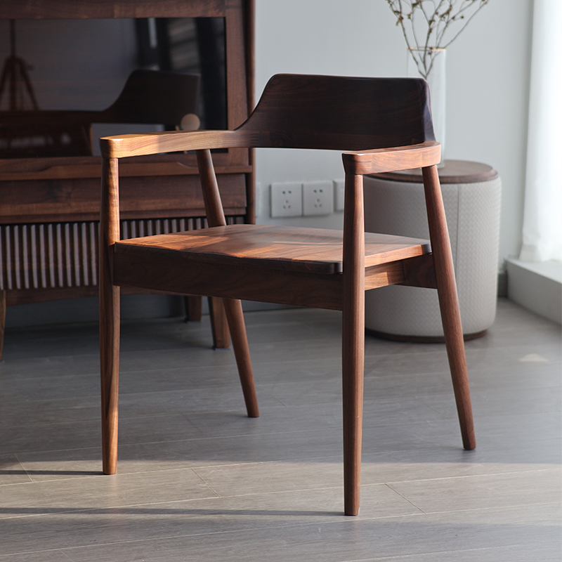 北美黑胡桃木大广岛椅实木原木简约餐椅设计感餐厅椅子靠背扶手椅