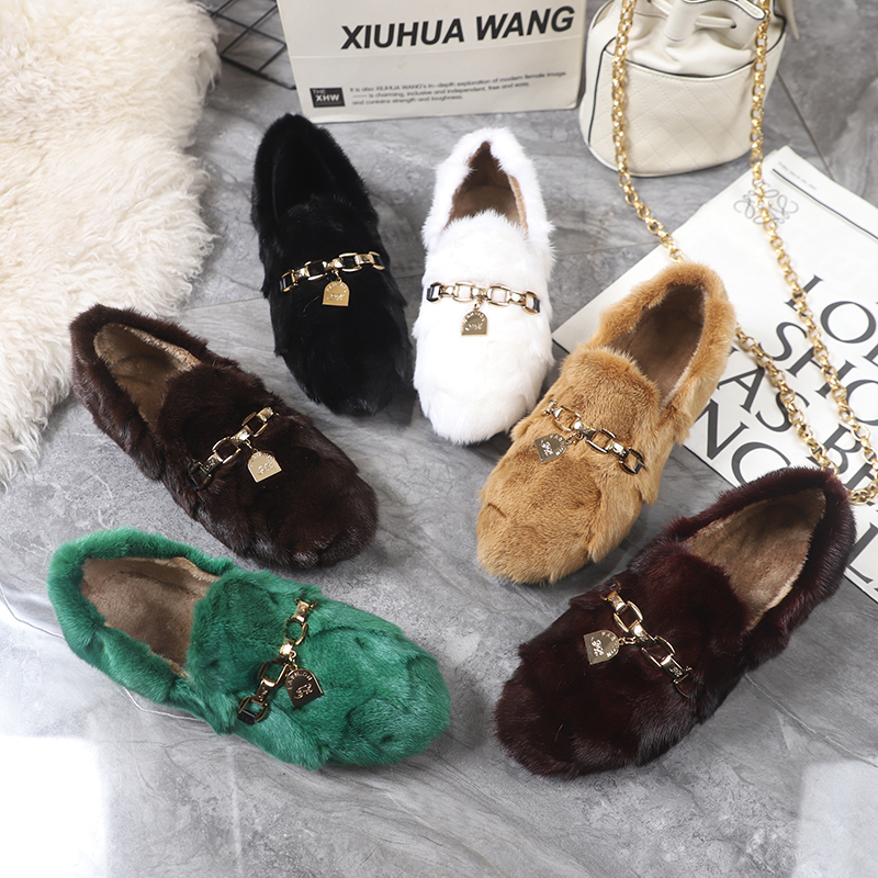 毛毛鞋女秋冬百搭平底一脚蹬加厚绒貂毛豆豆鞋女冬外穿棉瓢鞋棉鞋