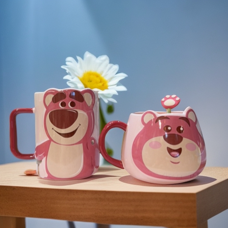粉色草莓熊马克杯大肚杯女生礼物陶瓷水杯高颜值