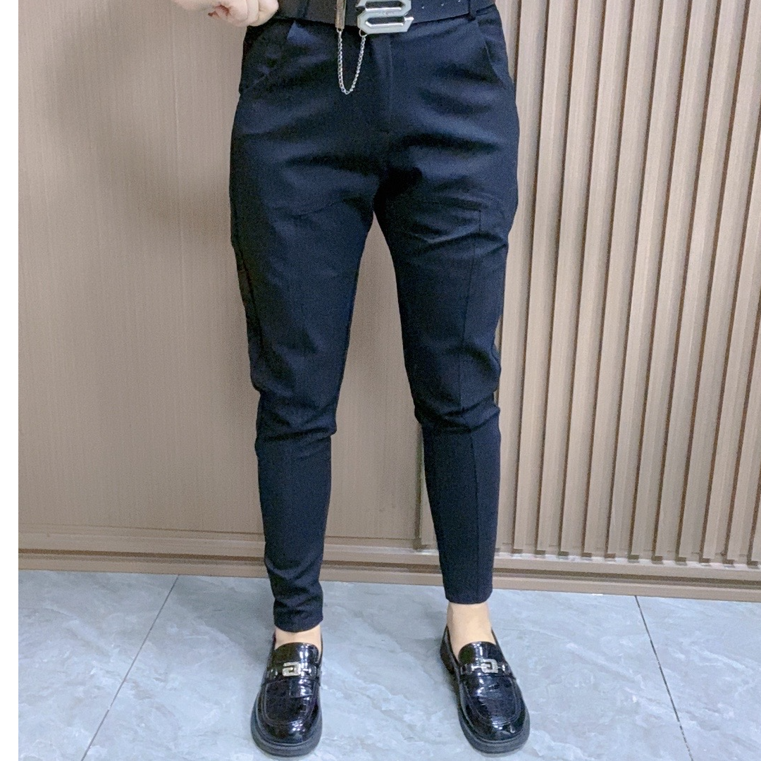 长裤厚新款小黑裤修身显瘦个性帅气女士裤子黑色弹力8018