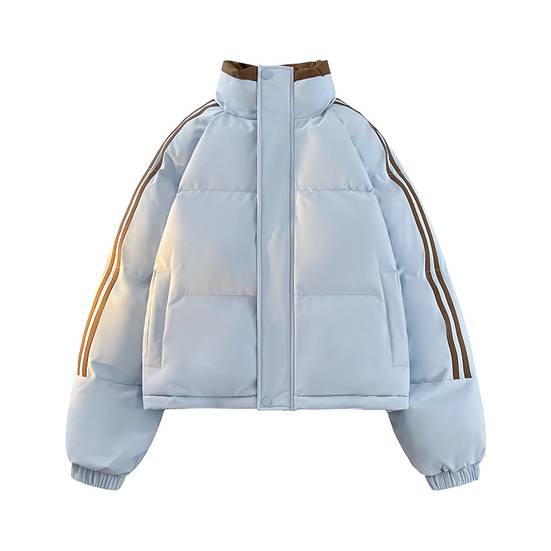 回力美式条纹短款棉服棉衣女款2025冬季高级感立领保暖面包服外套