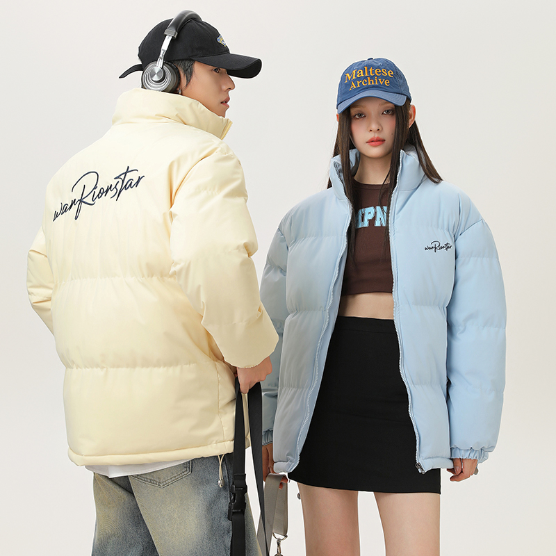 回力立领刺绣棉衣男女冬季2025新款加厚保暖棉服情侣装防寒棉袄子