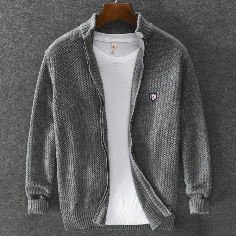 仓石一树春秋季开衫夹克男潮流宽松加肥加大码外穿针织衫休闲外套