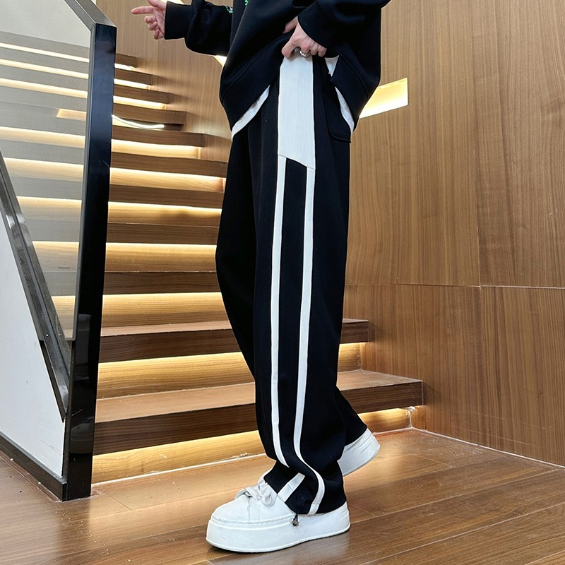 仓石一树潮流美式高街条纹卫裤男春秋新款直筒宽松运动休闲裤