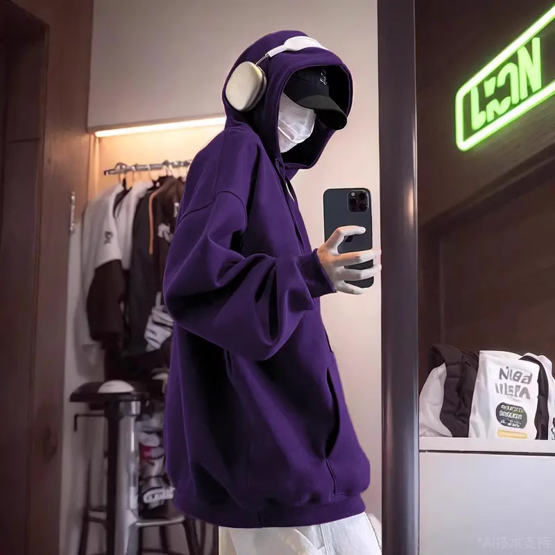 档口缺货 卫衣男秋款纯棉双层连帽衫美式复古情侣外套