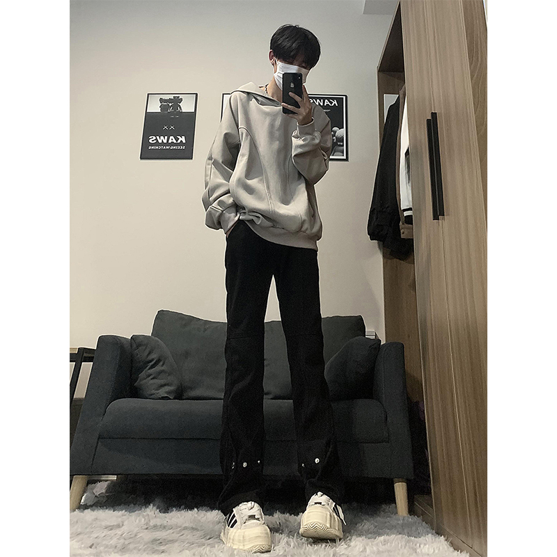 美式高街vibe修身牛仔裤设计感小众微喇叭裤子男cleanfit休闲长裤