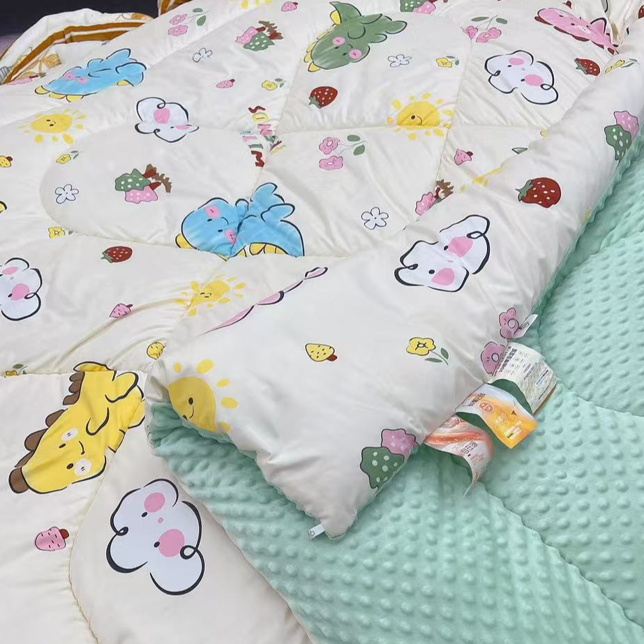 卡通粉绿小恐龙豆豆被 单人学生加厚保暖宝宝绒冬季被子