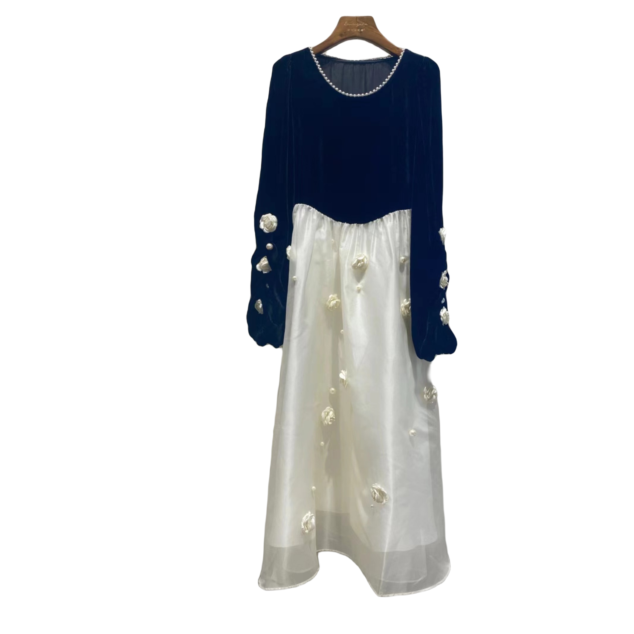 2025年春夏新款高端气质减龄长袖春季蕾丝连衣裙黑色/酒红色23631