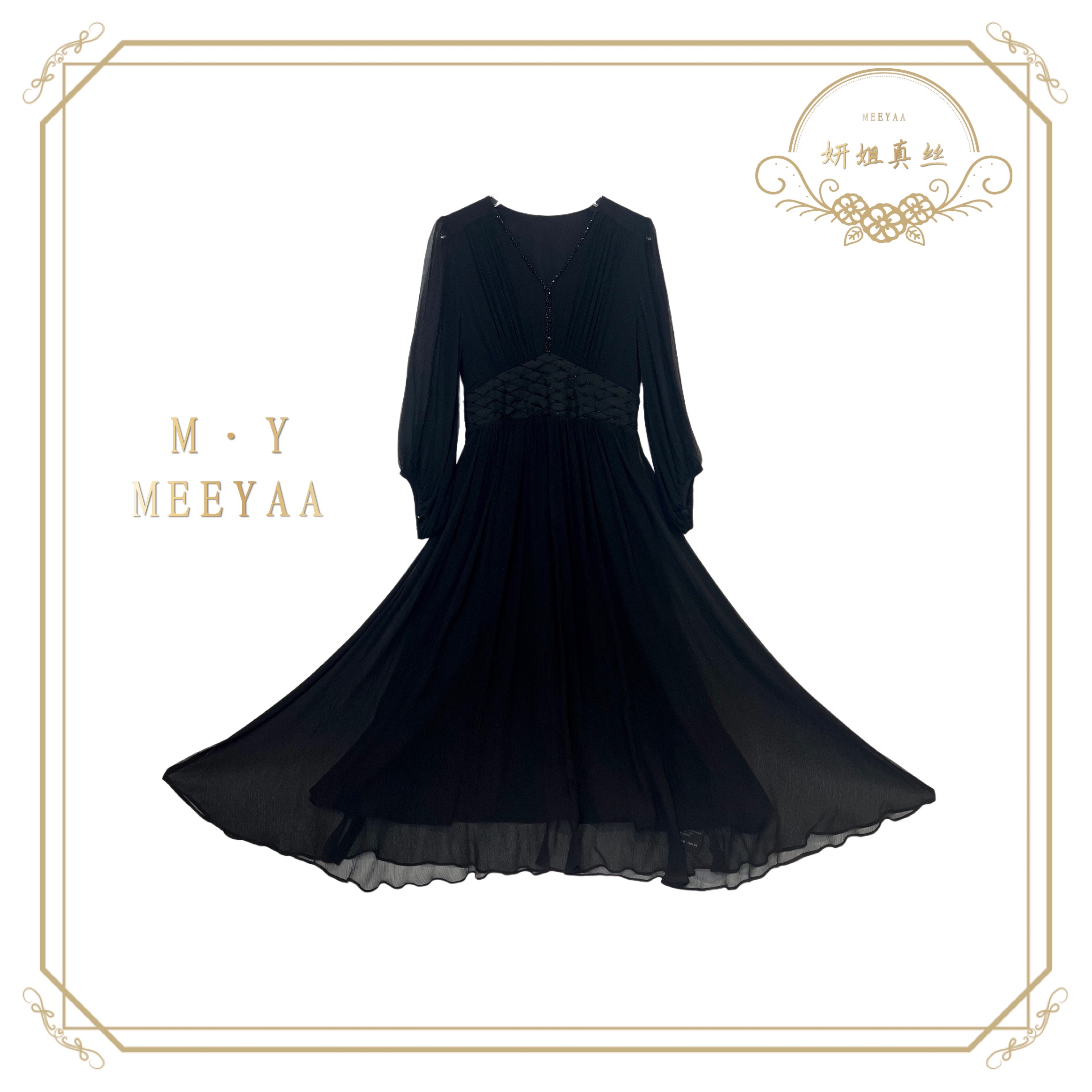 2025妍姐法式时尚高端走秀女装气质轻奢真丝女装连衣裙蕾丝 23128