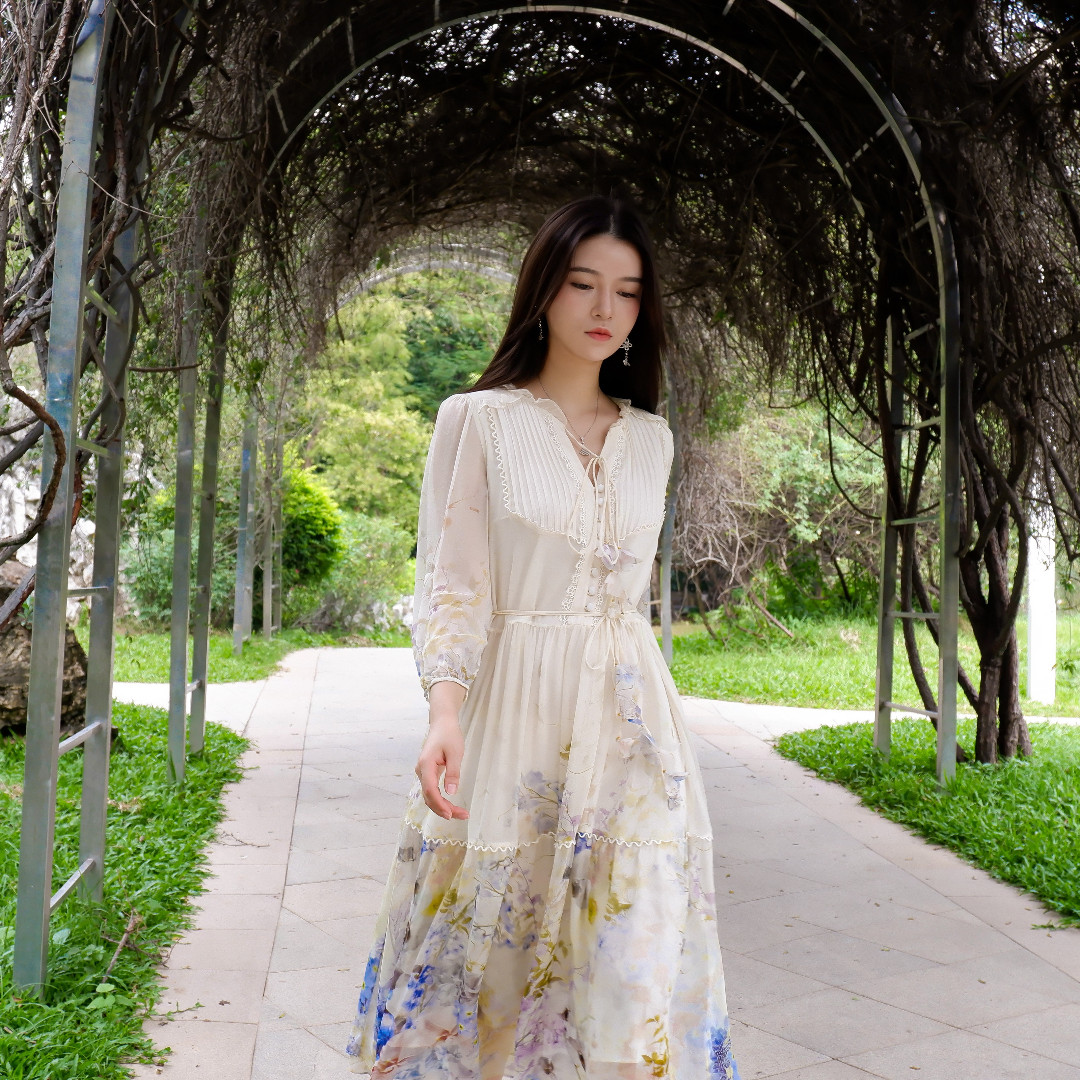 【杠子】 10-80  真丝连衣裙2023新印花时尚气质显瘦桑蚕丝连衣裙