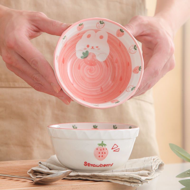 碗家用汤碗米饭碗草莓兔可爱饭碗泡面碗高颜值甜品碗耐高温沙拉碗