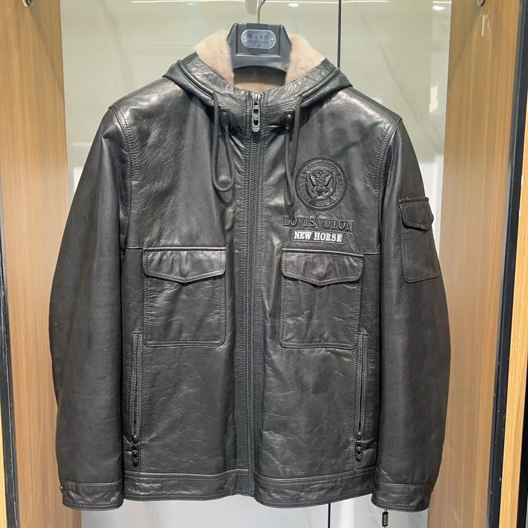 海宁真皮连帽貂胆男士外套