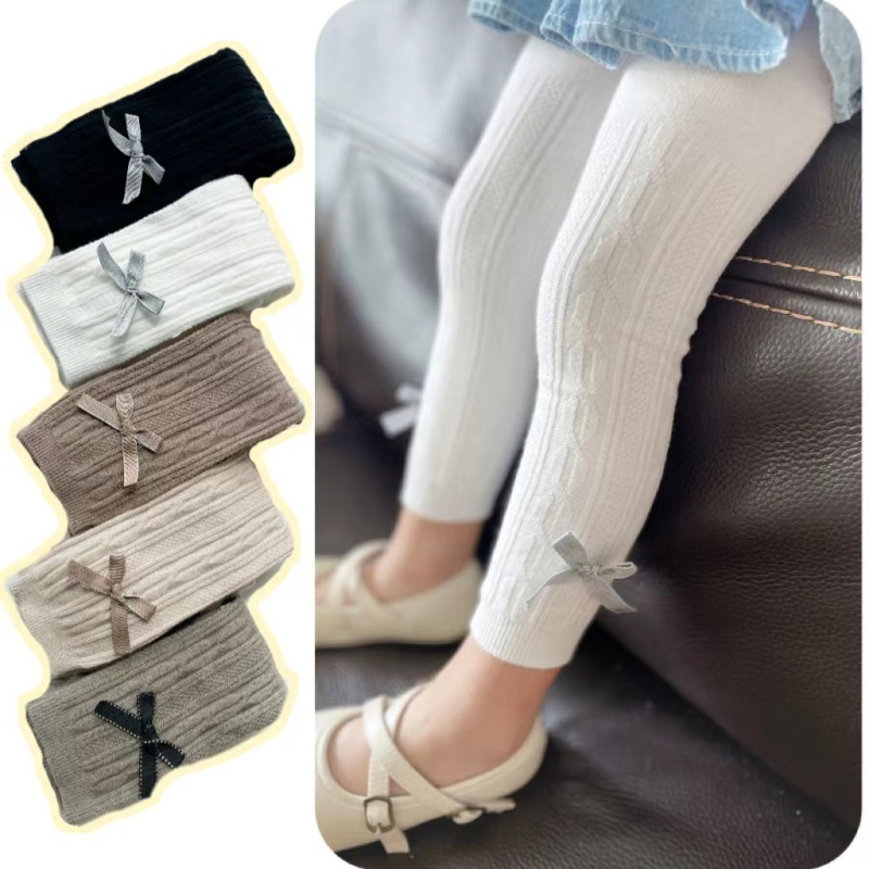 秋季精梳棉麻花蝴蝶结宝宝儿童九分裤时尚女童裤袜洋气儿童打底裤