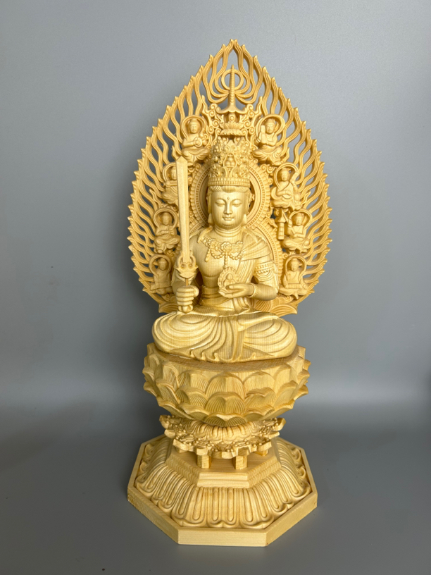 桧木虚空藏八宝佛八大守护生肖牛虎木雕工艺品高度28公分