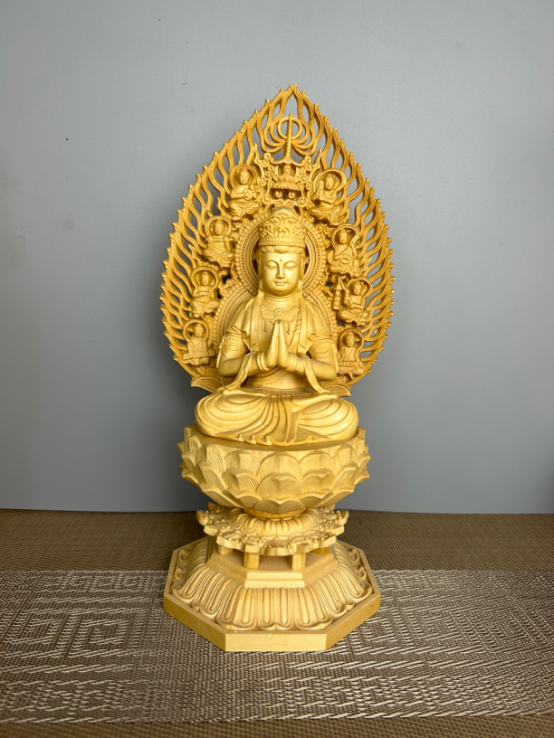 桧木雕刻普贤生肖龙蛇守护者木雕八宝佛工艺品高度28
