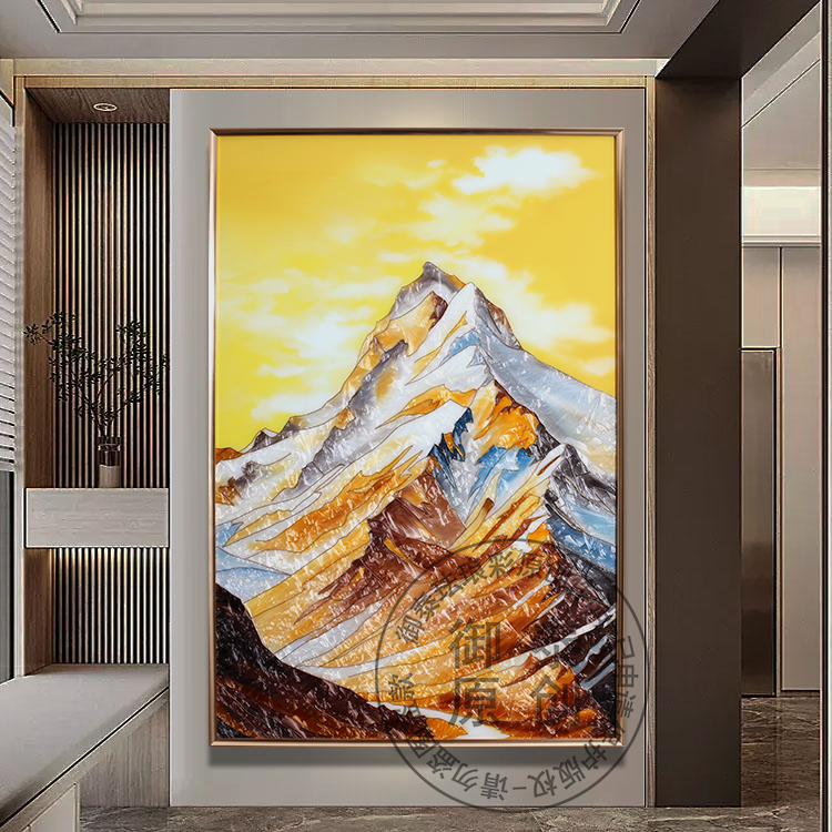 手绘珐琅彩装饰画日照金山入户玄关画轻奢客厅沙发背景画现代风