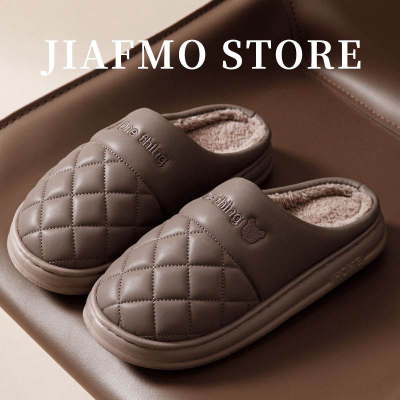 防水皮面保暖棉拖鞋男款2025新款爆款室内冬天外穿加厚底棉鞋女