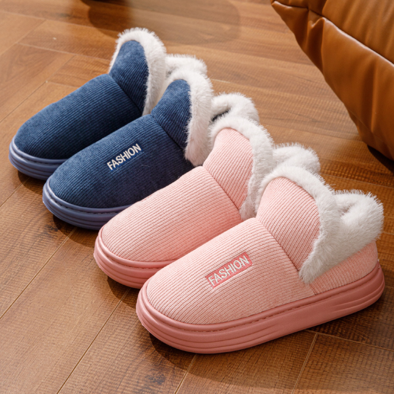居家保暖包跟棉拖鞋男女款简约毛绒防寒防滑情侣棉鞋冬季2025新款