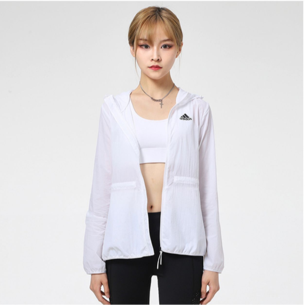 阿迪达斯#BJCC女装白色防风透气薄款户外防晒外套 GQ0628