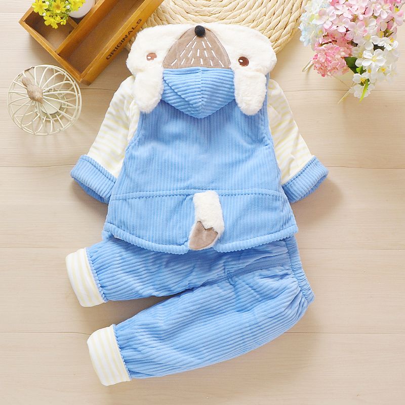 婴幼儿衣服01-2-3岁秋冬款套装男女宝宝加厚新生儿棉服外出三件套