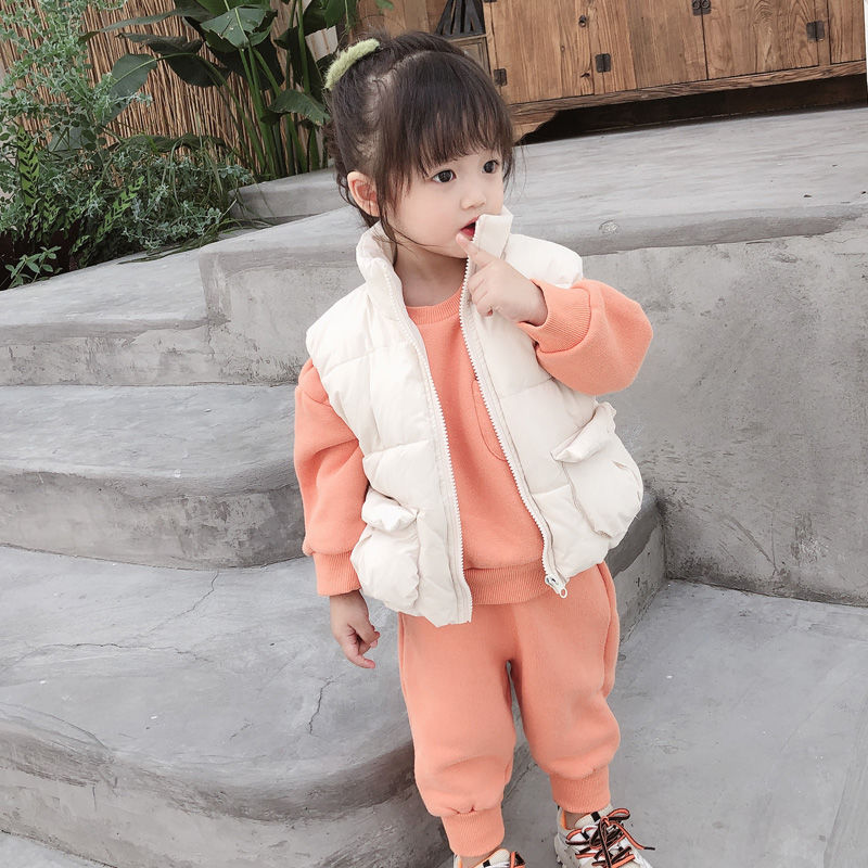 女童三件套2019新款加绒加厚套装女宝宝秋冬装潮流网红小儿童运动