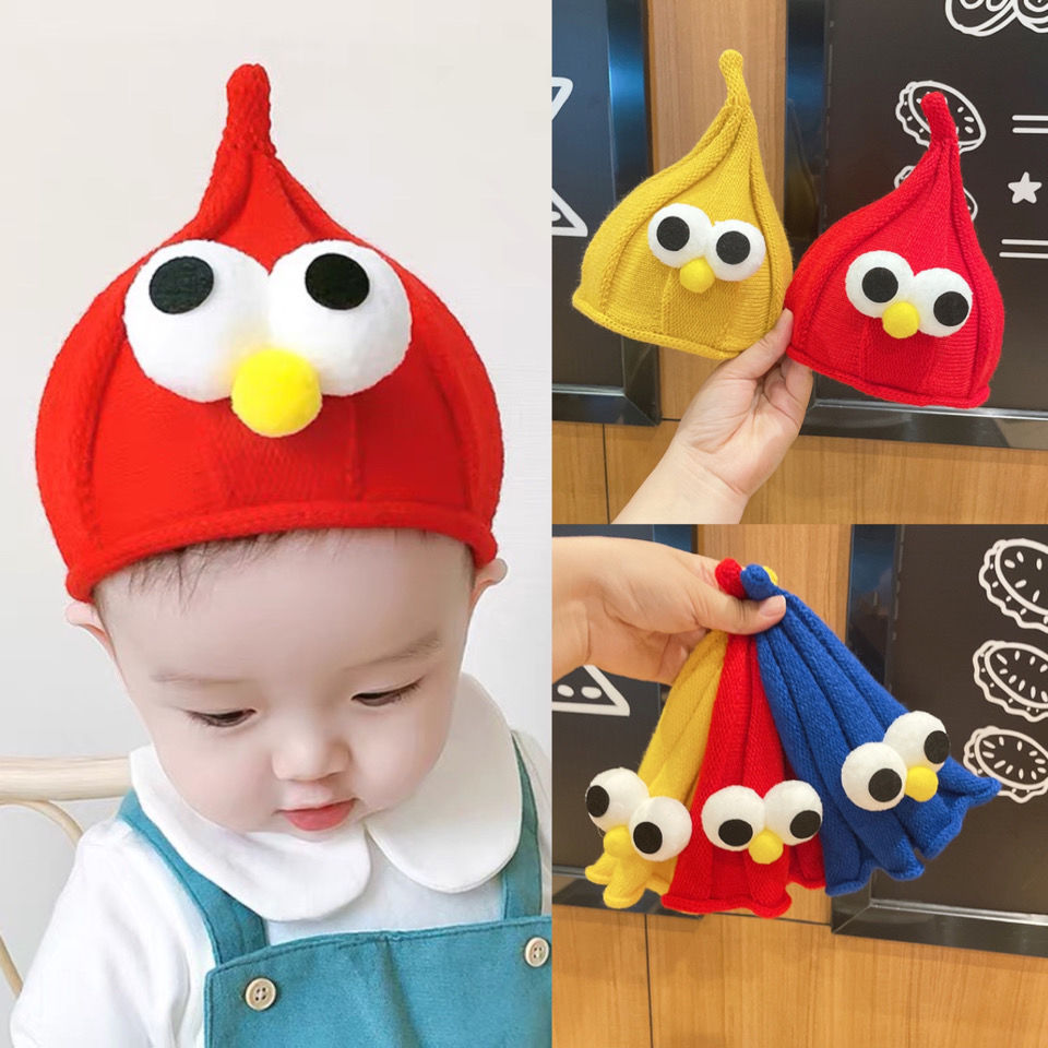 春灿宝宝帽子秋冬可爱超萌大眼睛护耳针织奶嘴帽韩版婴幼儿童毛线