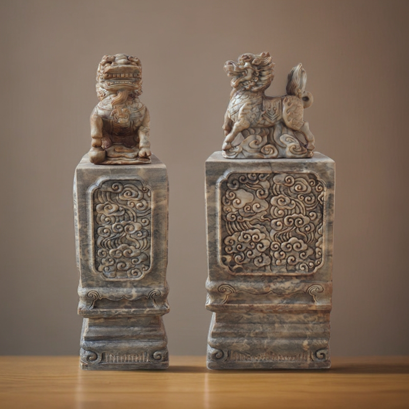 汉白玉门墩抱鼓石一对庭院家用门口方形石雕貔貅狮子麒麟书箱门鼔