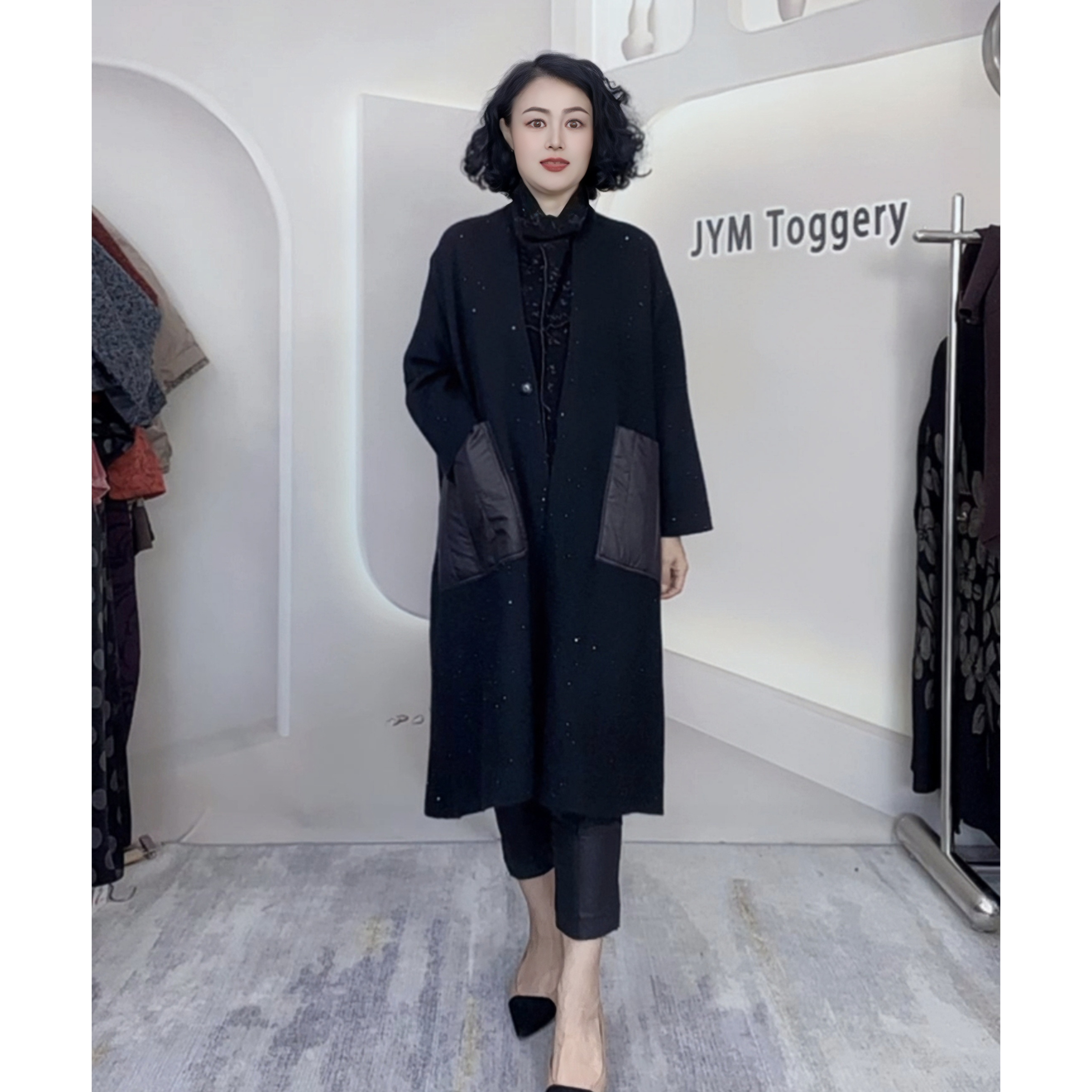 JYM［新款推荐］春秋时尚 气质 宽松 百搭 韩版 拼兜针织外套