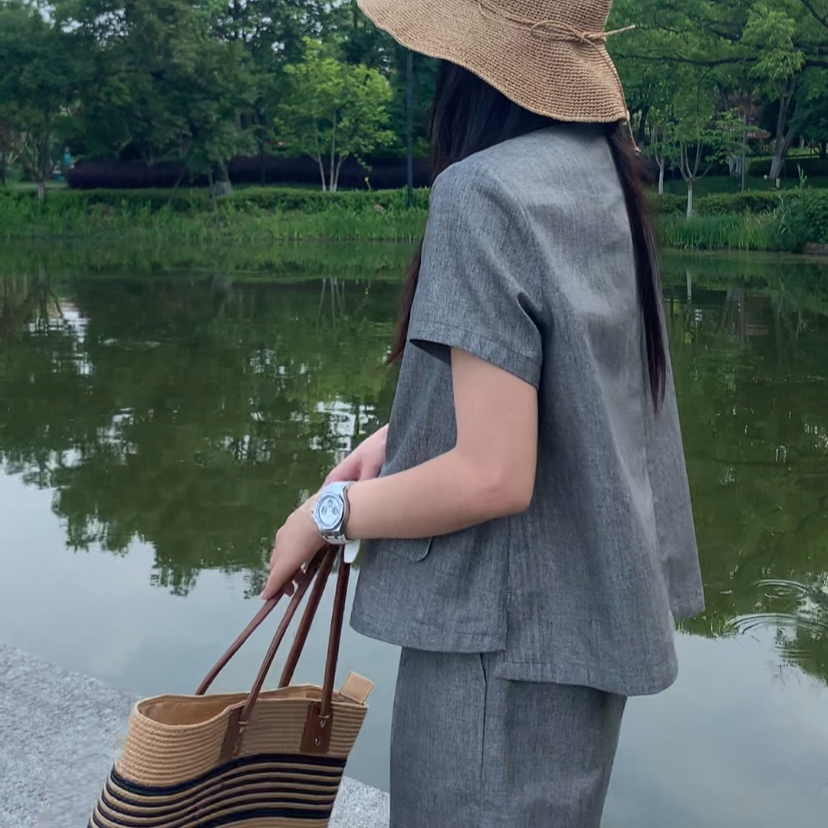 夏季自制重磅亚麻定制透气A版显瘦短裤女两件套装