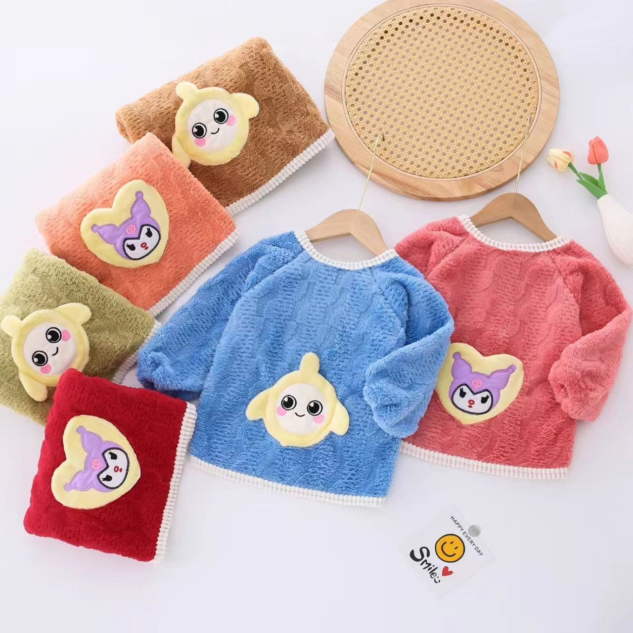 儿童双面绒冬季加厚男童女童外穿护衣罩衣