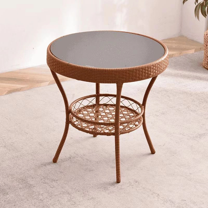 藤编方桌圆桌阳台客厅喝茶钢化玻璃户外