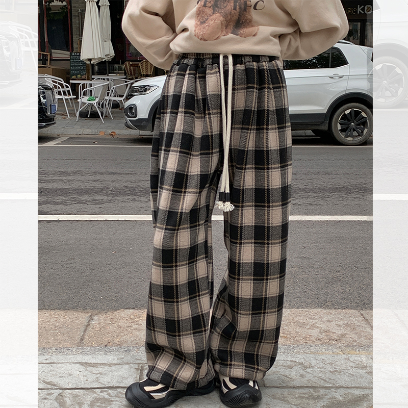 【奶咖格】西西家女童2024冬新款加绒格子裤儿童两穿休闲裤JX248635