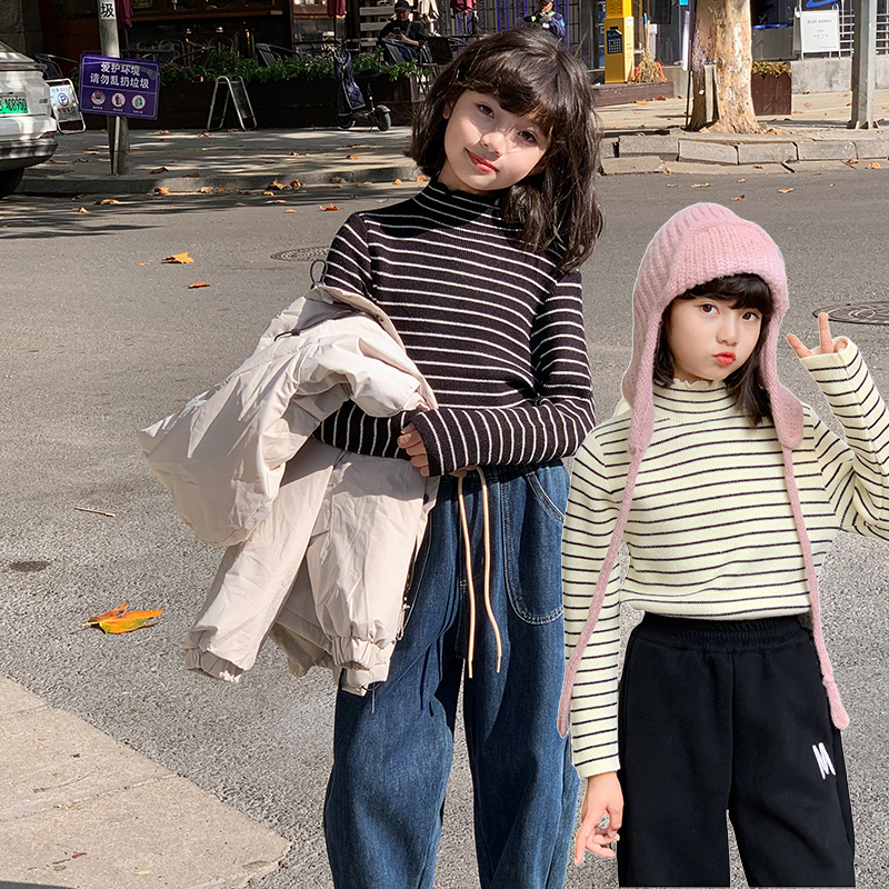【万年条】西西家女童条纹毛衣2024冬新款百搭儿童加绒打底衫DK3766