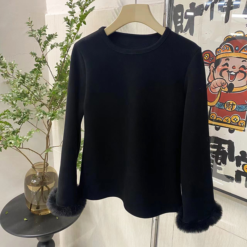 【大喇叭】西西家2024冬款新品韩版女童加绒保暖毛毛袖子加厚上衣