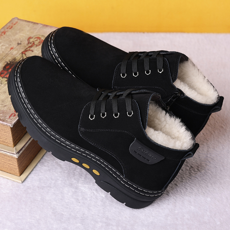 冬季男士棉鞋真皮羊毛男鞋户外东北大棉鞋加绒保暖高帮休闲棉皮鞋