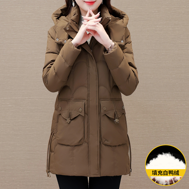 气质女士宽松羽绒服2023冬季新款加厚保暖白鸭绒妈妈外套女M-3XL