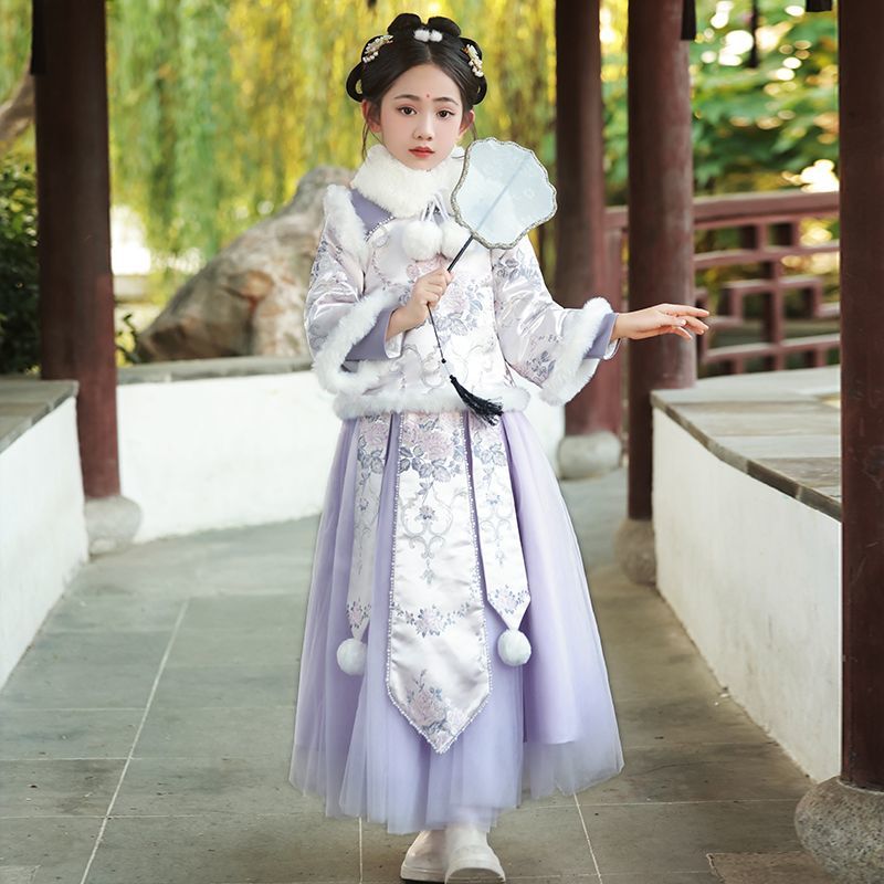 冬季汉服女童2023新款儿童古风唐装秋冬款古装拜年服国风过年冬装