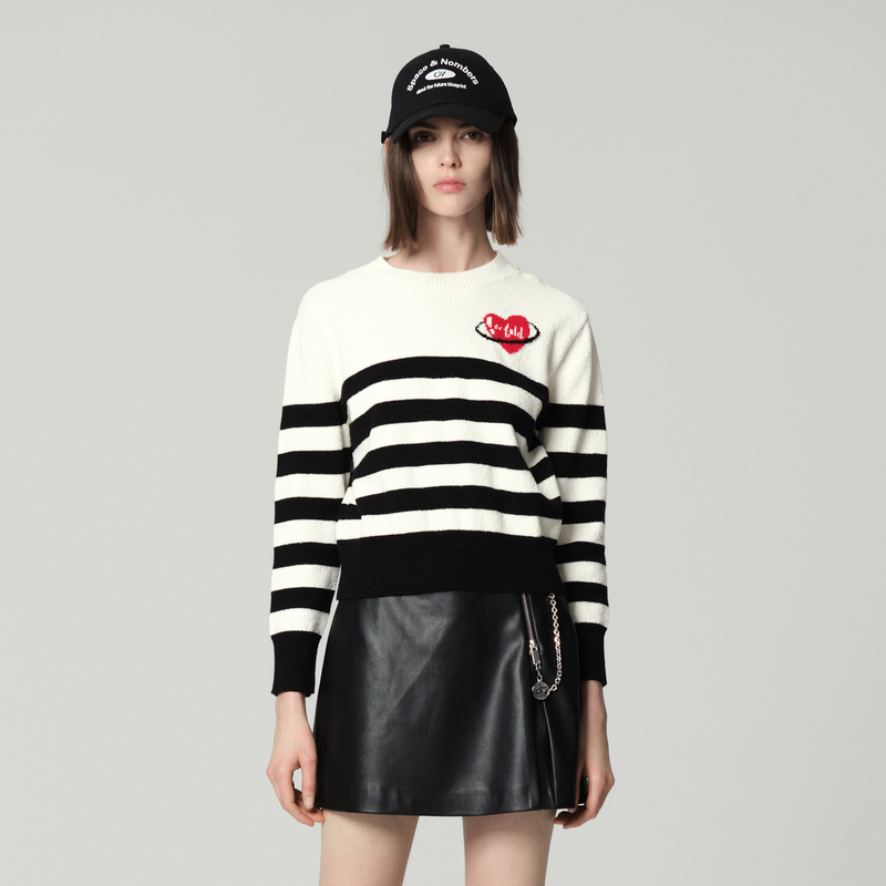 卡拉佛短款条纹毛针织衫春新款打底内搭圆领棉质上衣233Q234