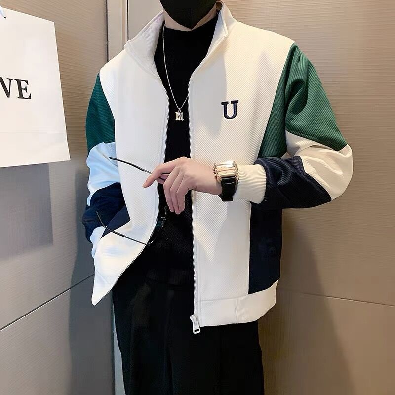 潮牌立领拼接外套男上衣潮流休闲秋款百搭2022新款春秋季痞帅夹克