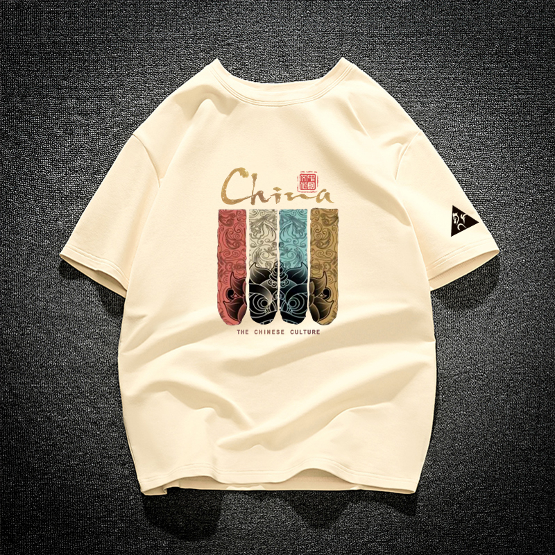 法国公鸡100%纯棉短袖T恤男夏季薄款大码宽松圆领中国风潮流半袖