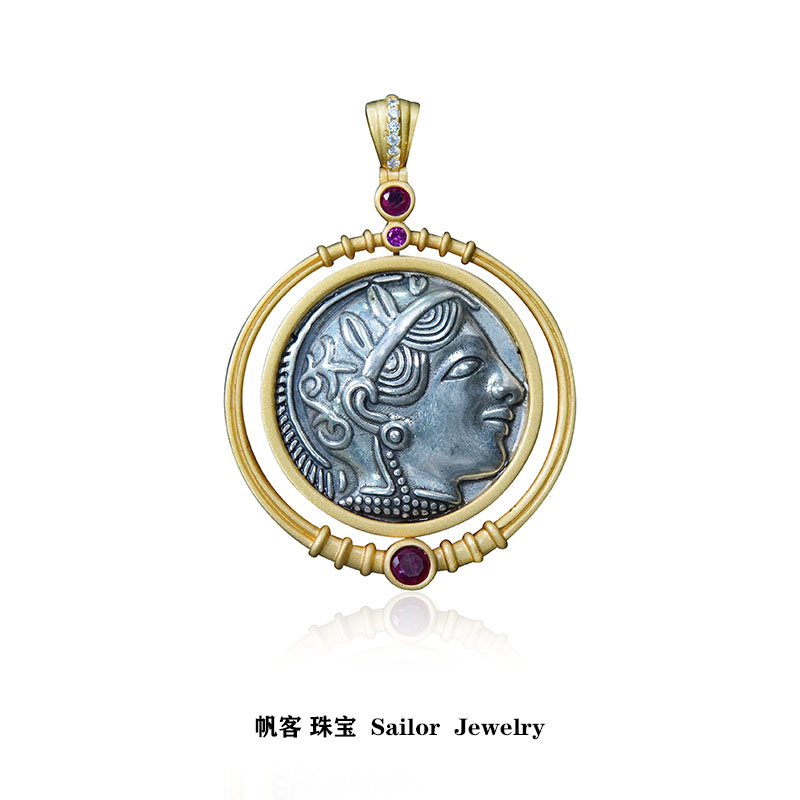 坠链均925银 坠链均925银 【雅典娜】旋转猫头鹰古币简复古风吊坠