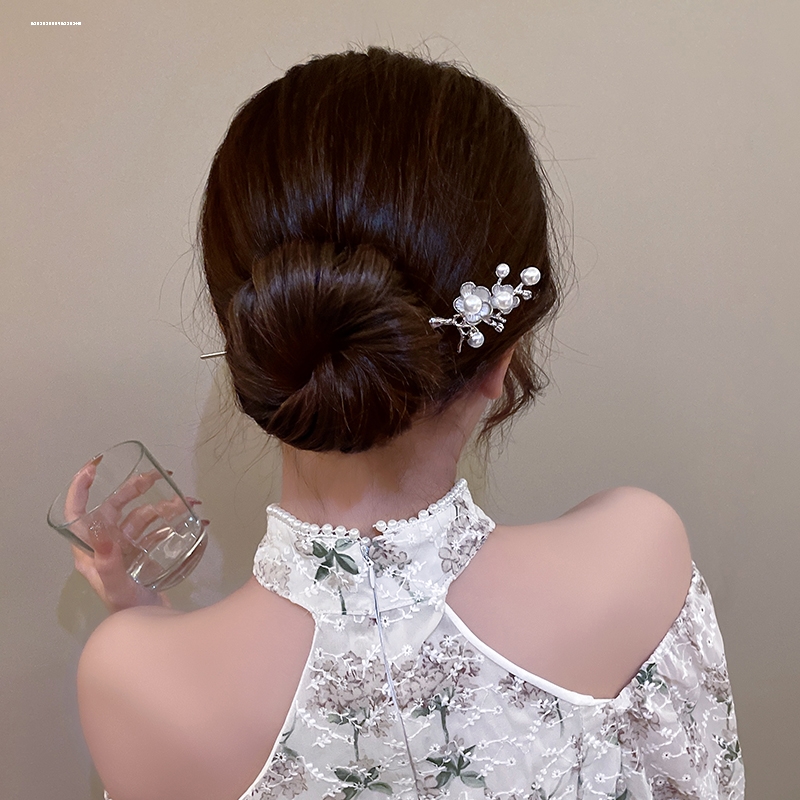 珠珠桃花发簪发饰后脑勺清冷国风女优雅夏季气质2023新款简约设计