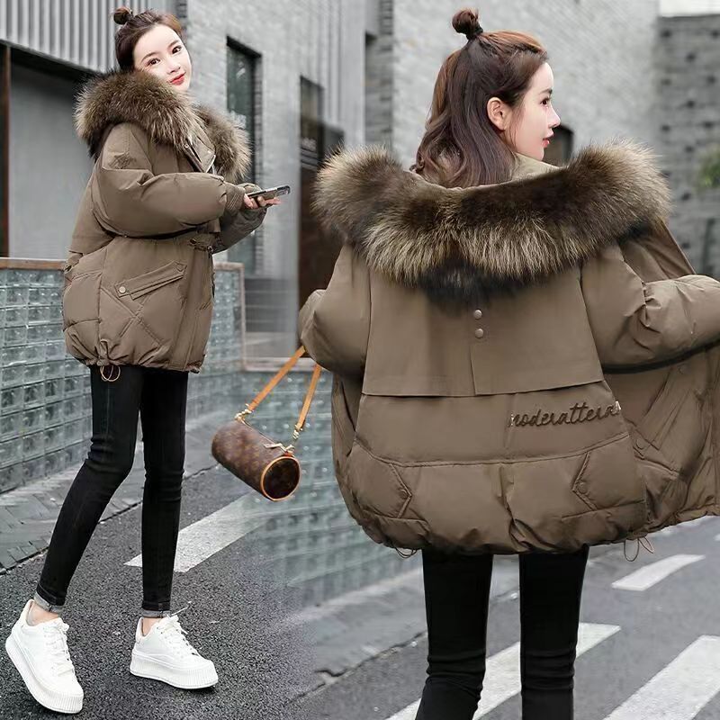 波司登派克服女冬装新款宽松小个子加厚保暖羽绒棉服工装大毛领棉