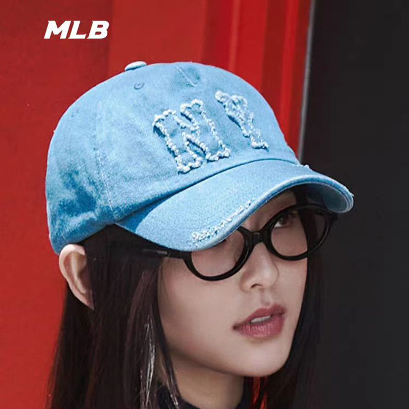 韩国专柜正品MLB帽子复古做旧毛边NY标软顶牛仔情侣棒球帽鸭舌帽