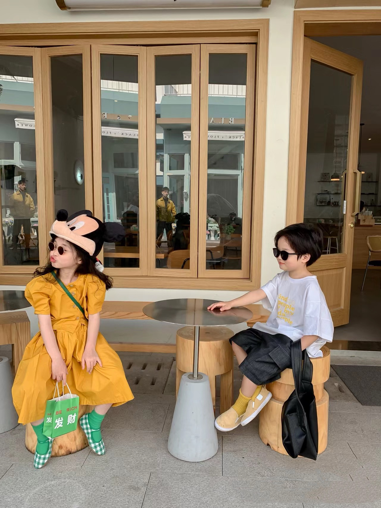 AB链接：韩版女童时尚洋气休闲童装儿童套装小童纯色泡泡袖可爱