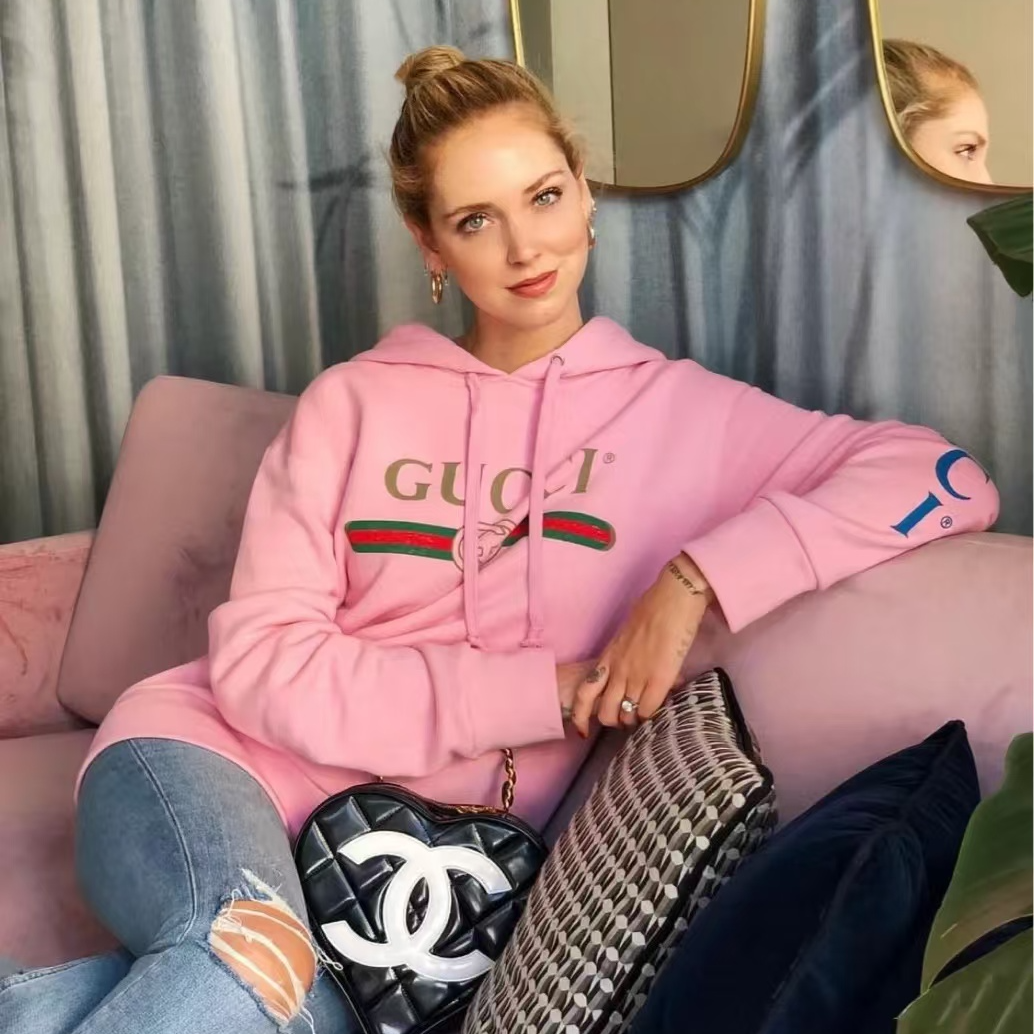 95新 GUCCI/古驰 粉色刺绣卫衣/XS码/编号5921