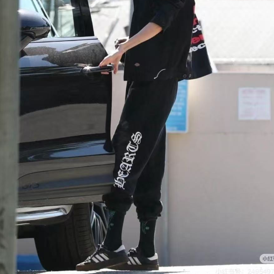 95新 Chrome Hearts/克罗心 黑色刺绣字母加绒卫裤/175/编号2178