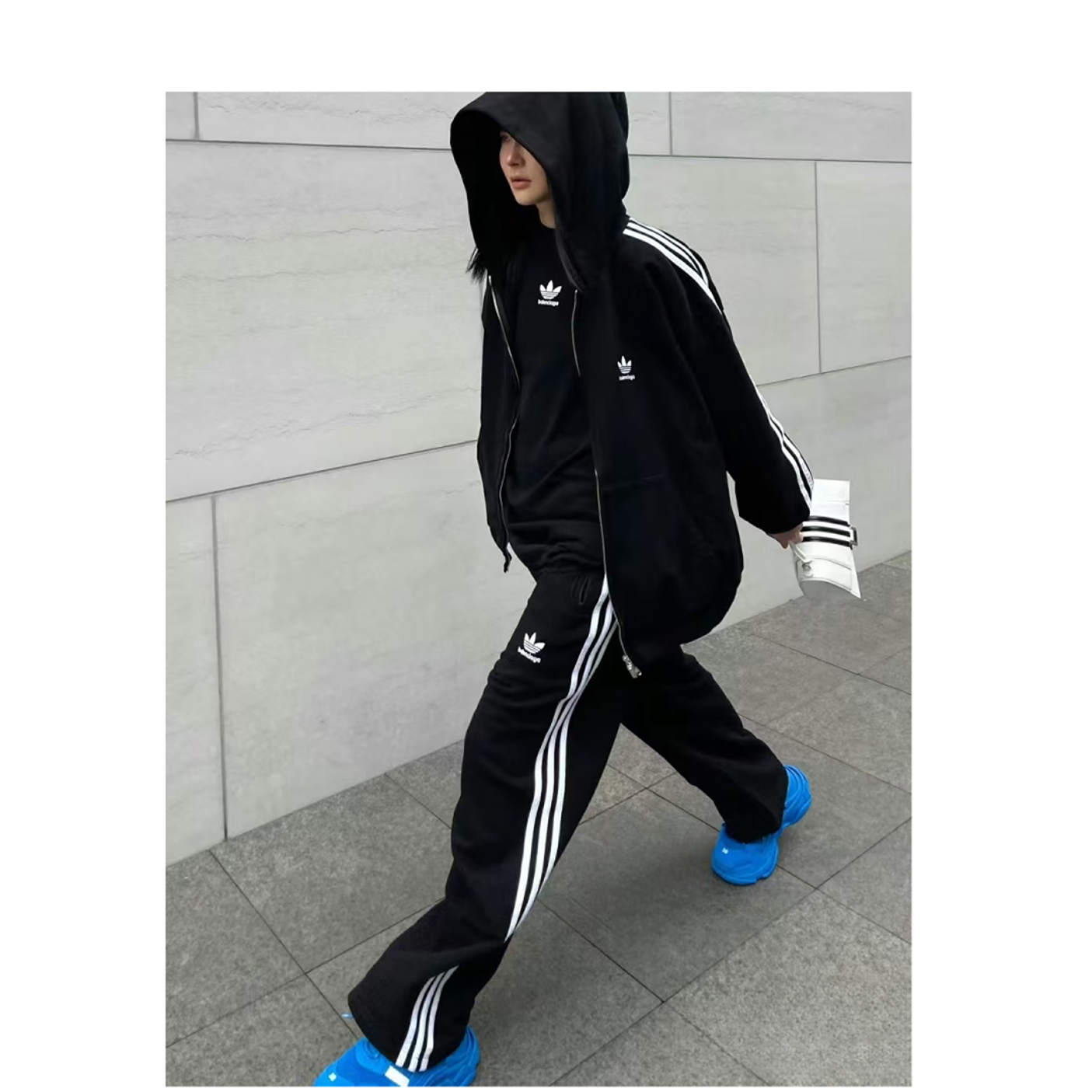 95新 Balenciaga/巴黎世家 三叶草联名蓝色运动套装/2码/编号301